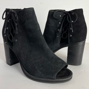 Nine West Merlahnio Open Toe Black Block Heel Ankle Boot size 6M